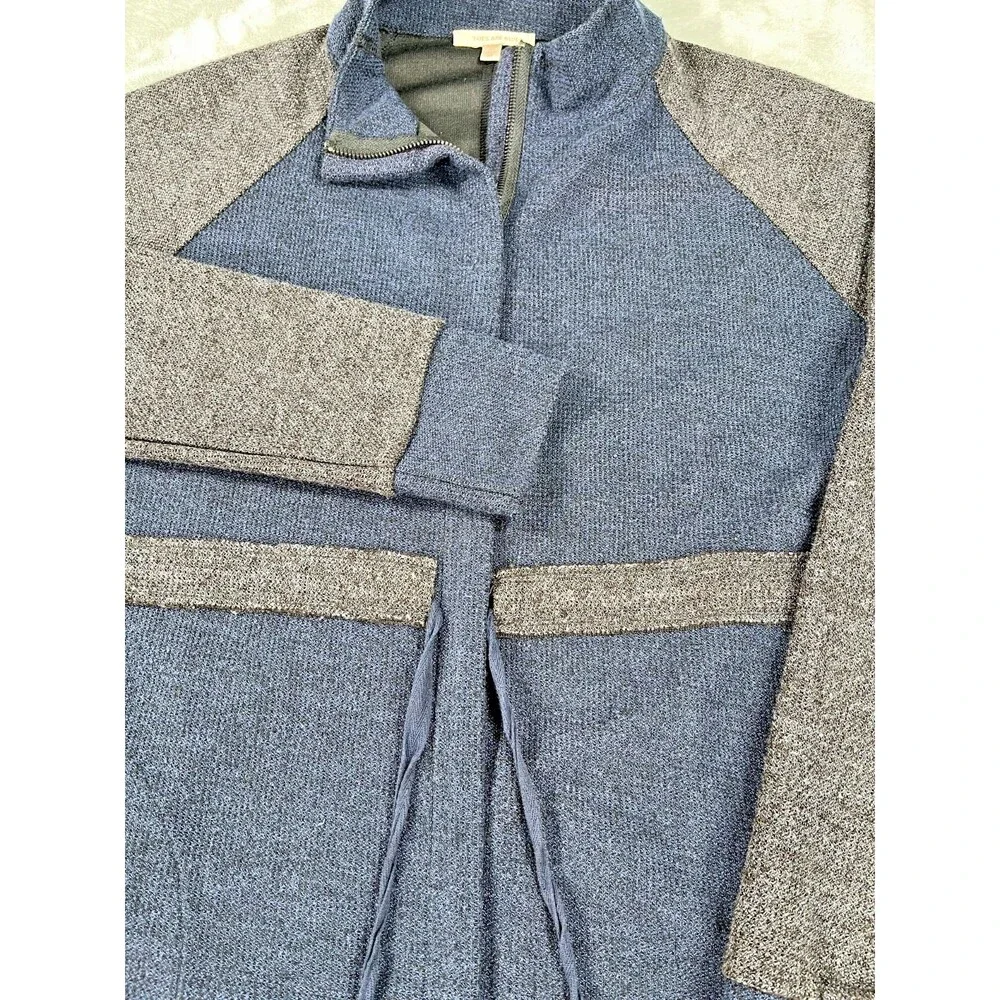 Skies Are Blue Contrast Panel Zip Up Cardigan Jacket Drawstring Blue Grey Medium